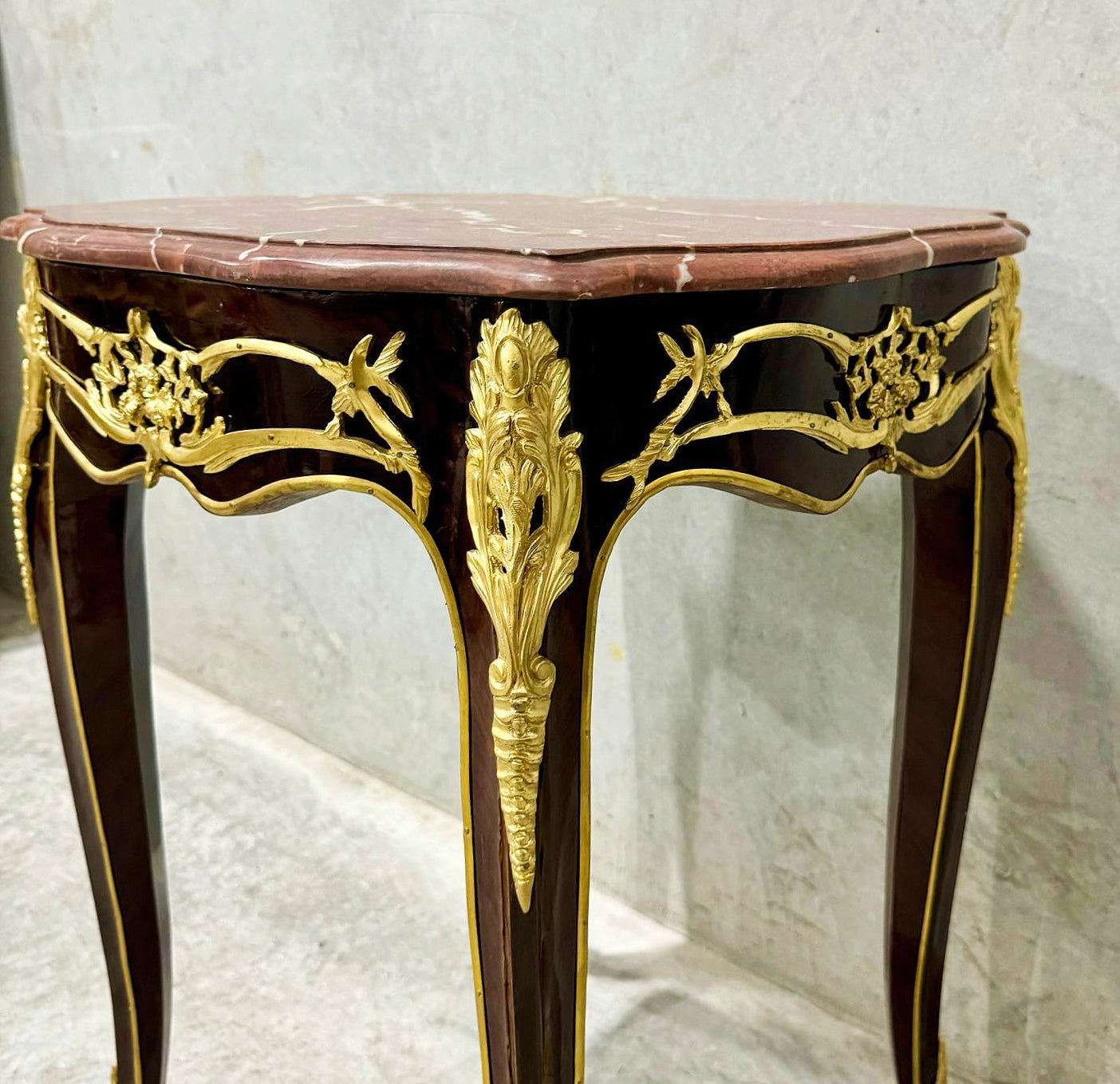 French Style Walnut Wood Louis XVI Small Side Table Marble Topped
