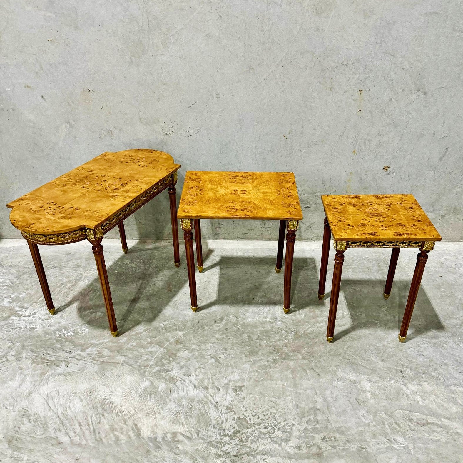 Nesting Tables Wood French Style Gold Set of 3 Louis XV Gold Leaf