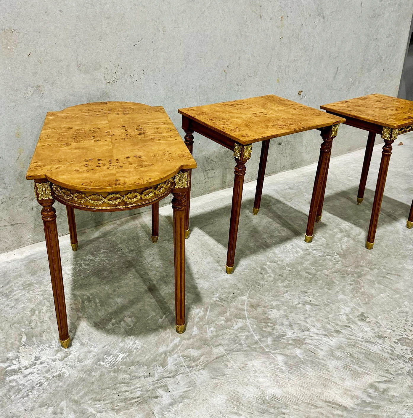 Nesting Tables Wood French Style Gold Set of 3 Louis XV Gold Leaf