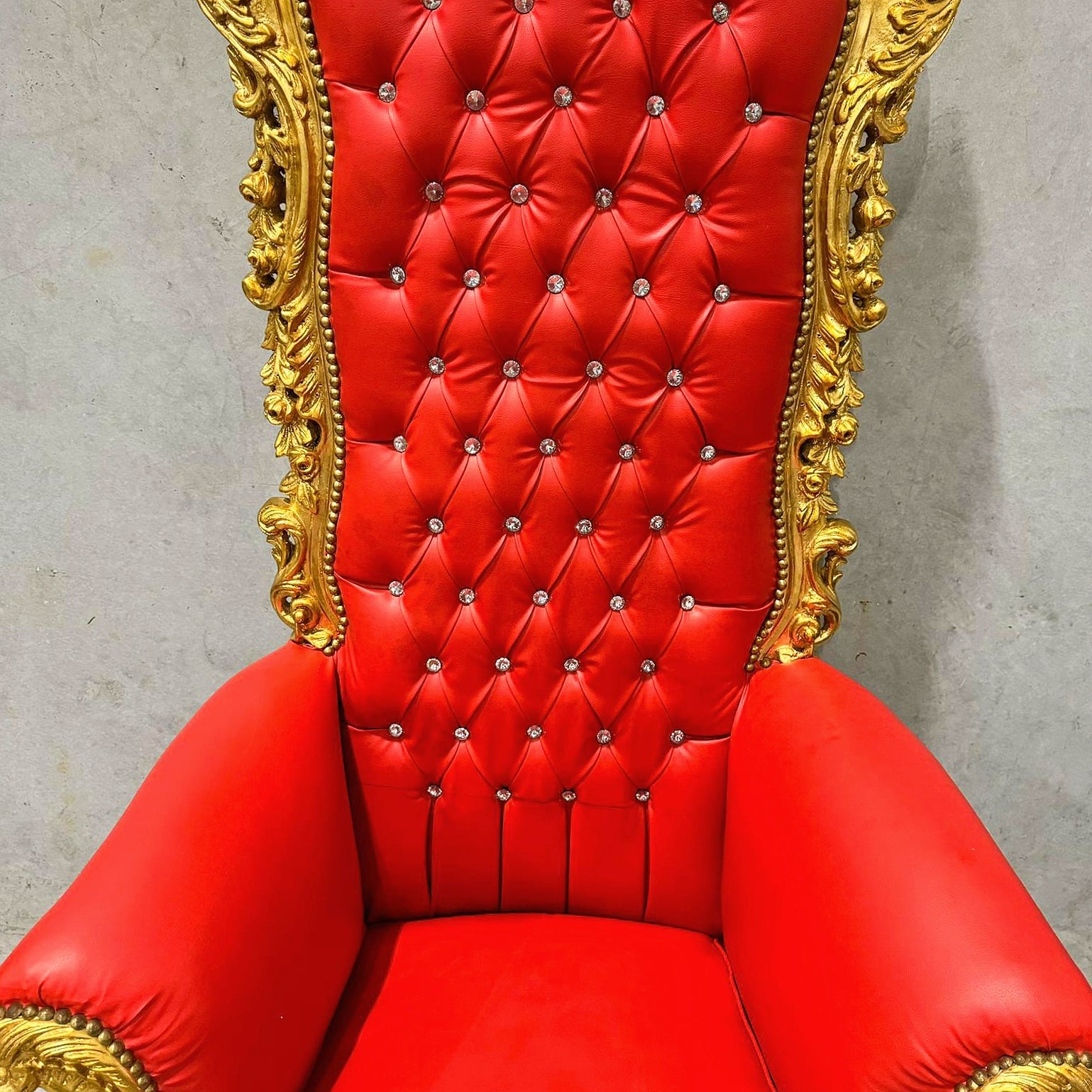 Red Leather Throne Chair 77”H French Baroque Style – Only 1 Available!