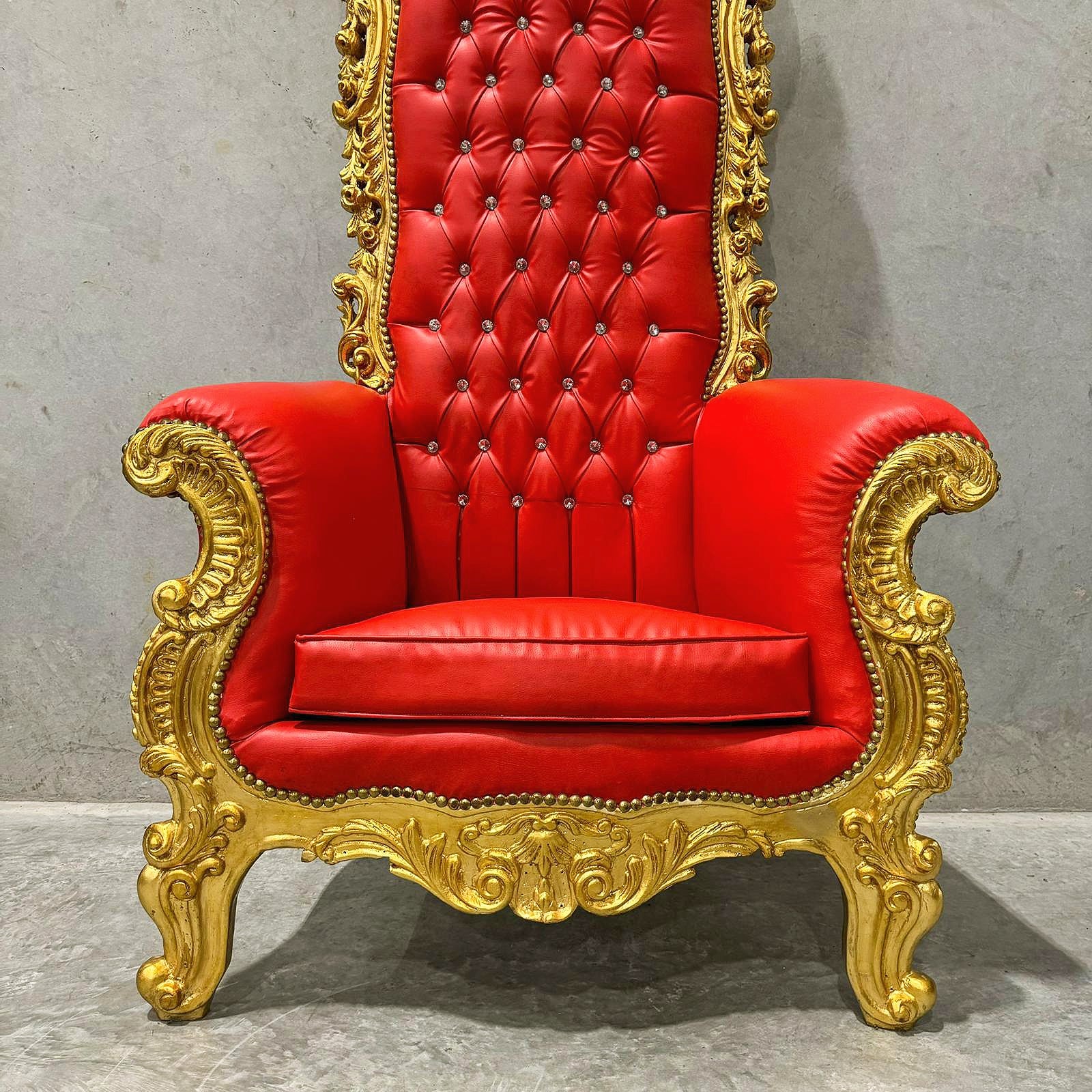 Red Leather Throne Chair 77”H French Baroque Style – Only 1 Available!