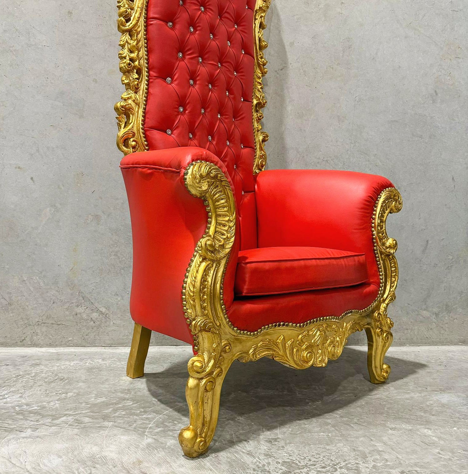 Red Leather Throne Chair 77”H French Baroque Style – Only 1 Available!