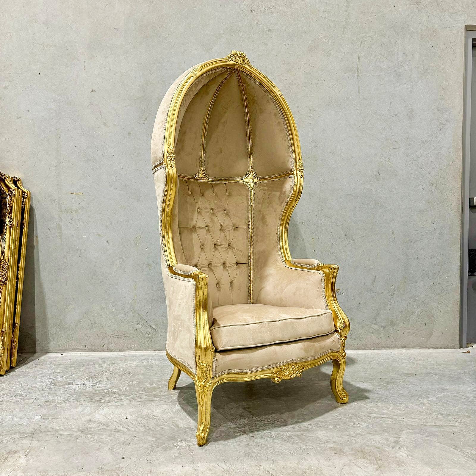 Balloon Chair French Style Dark Beige High-Back Canopy Lacquer Chair