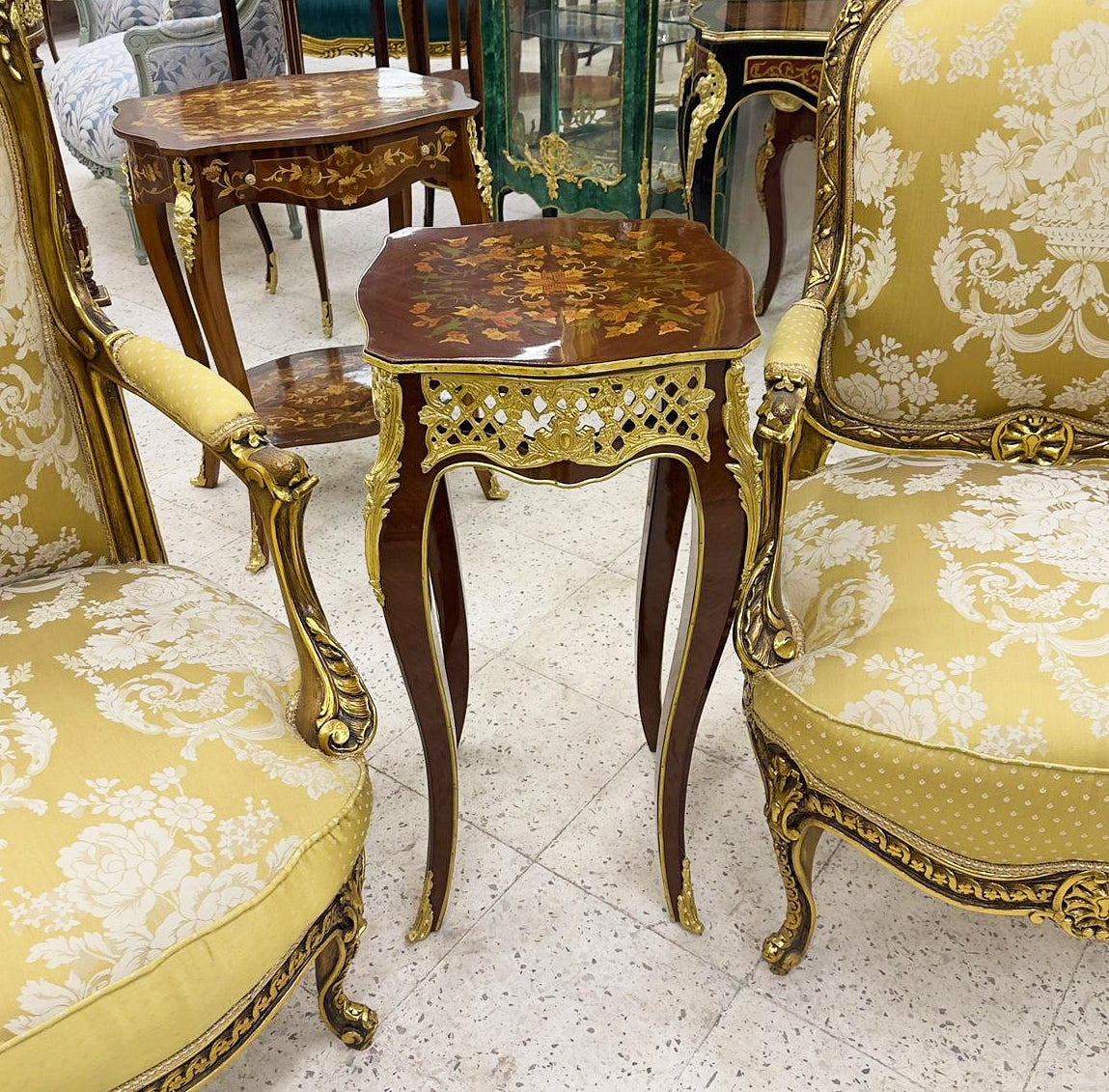 French Style Walnut Wood Louis XVI Small Side Table Bronze Details