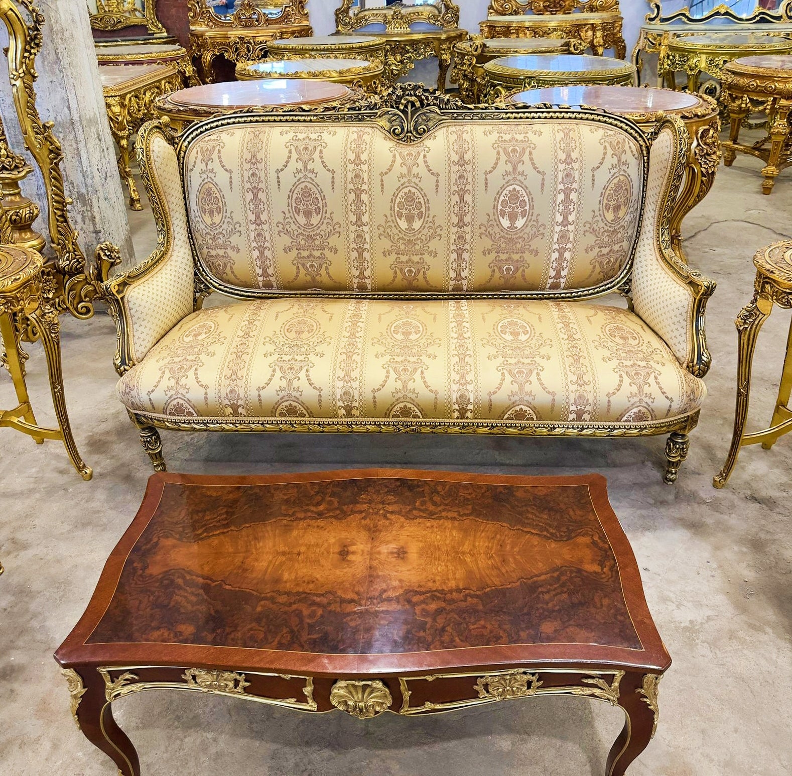 French Style Gold-Tone Bergere Chair