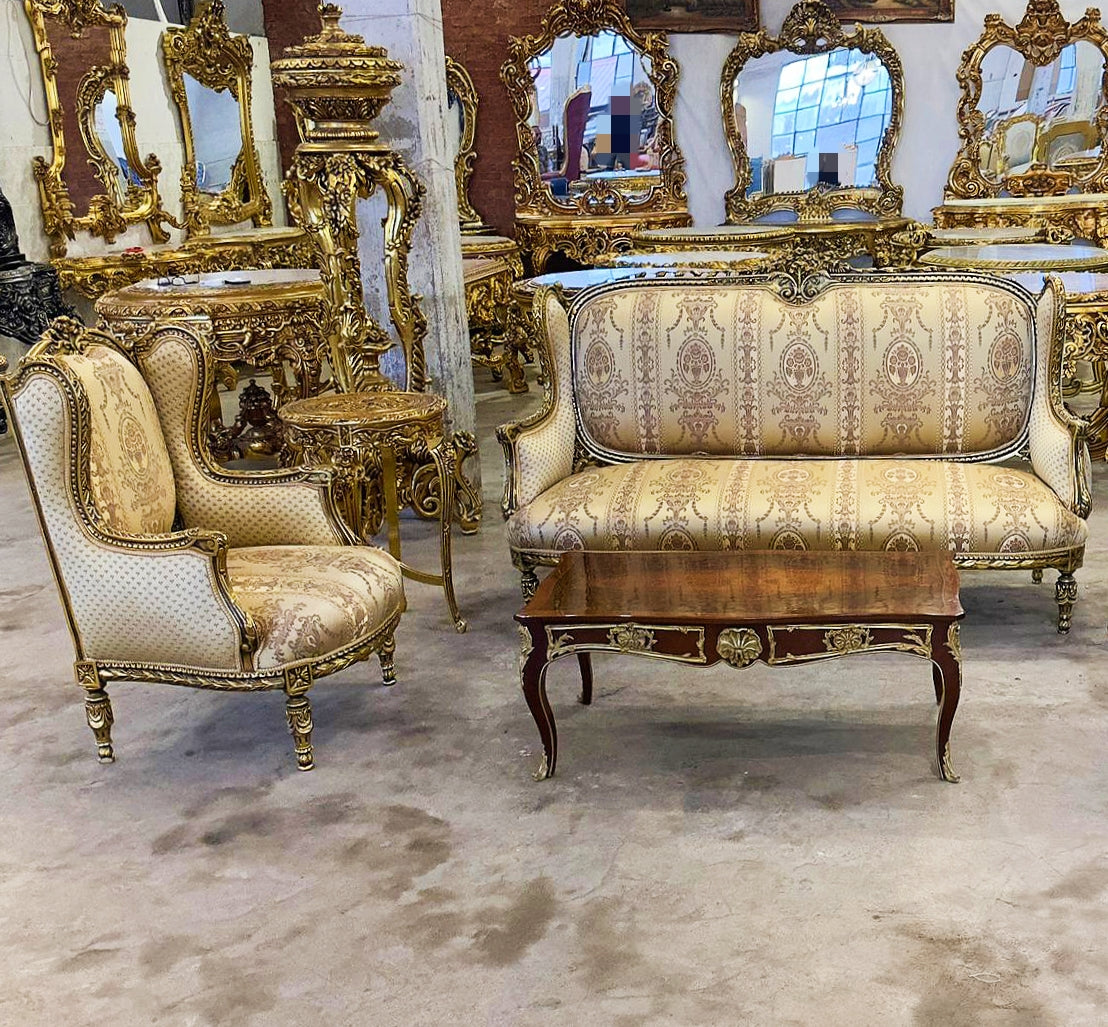French Style Gold-Tone Bergere Chair