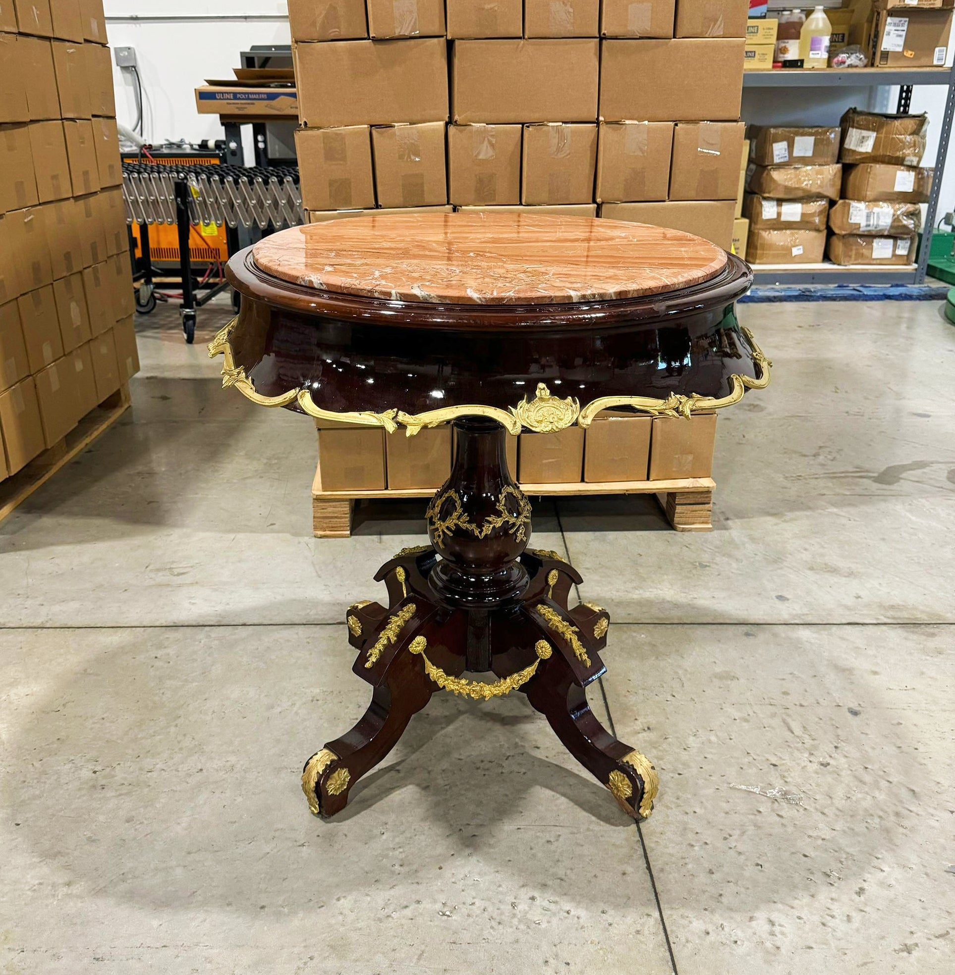 Luxury Baroque Style Dining Table – Gold Leaf Details & Marble Topped