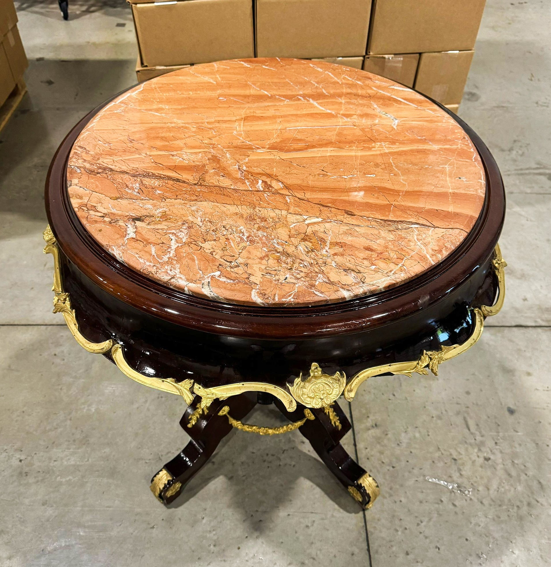 Luxury Baroque Style Dining Table – Gold Leaf Details & Marble Topped