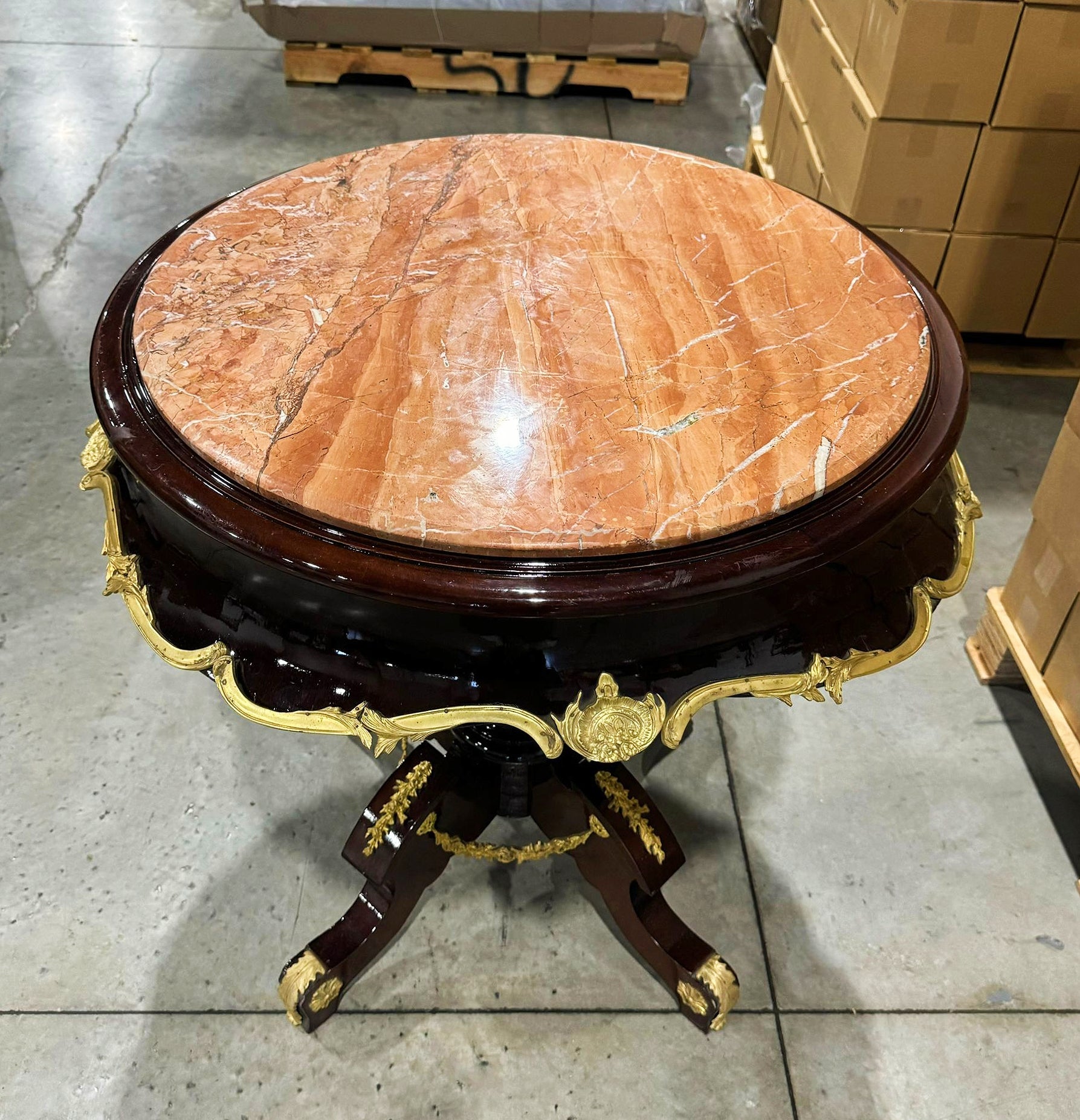 Luxury Baroque Style Dining Table – Gold Leaf Details & Marble Topped
