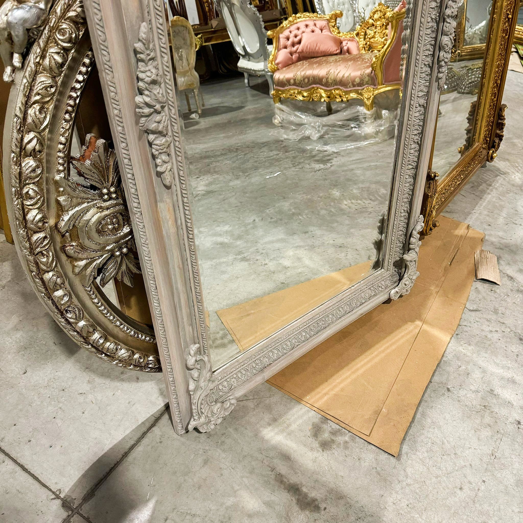 Elegant French Style Full-Length Floor Mirror – Bone Finish, 5' Tall