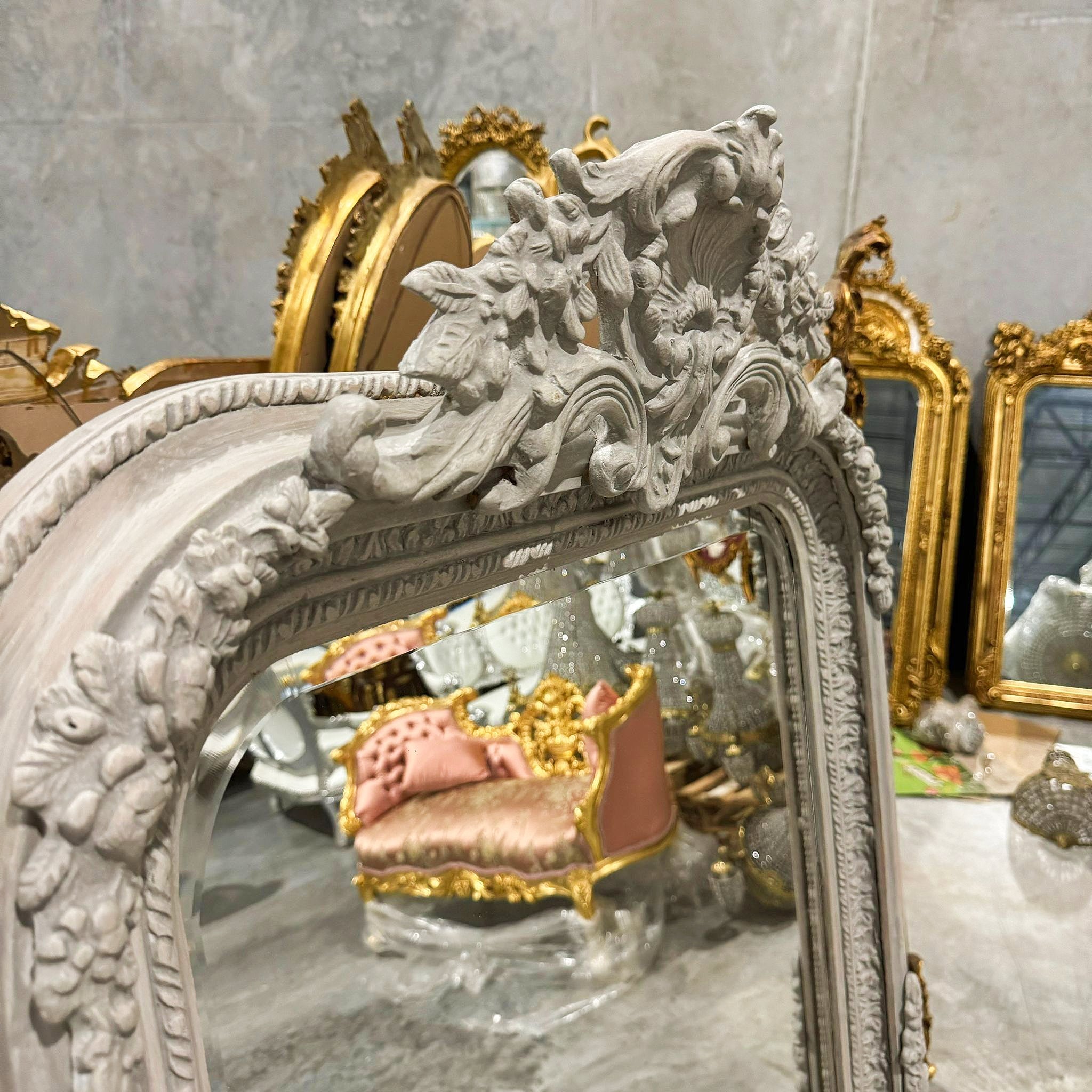 Elegant French Style Full-Length Floor Mirror – Bone Finish, 5' Tall