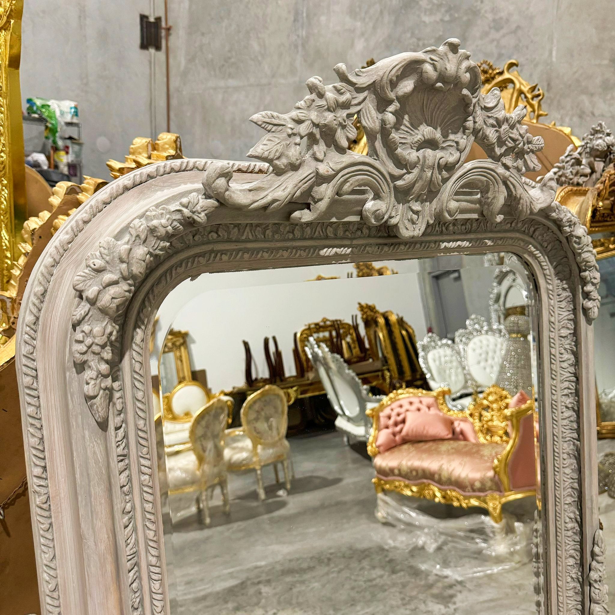 Elegant French Style Full-Length Floor Mirror – Bone Finish, 5' Tall