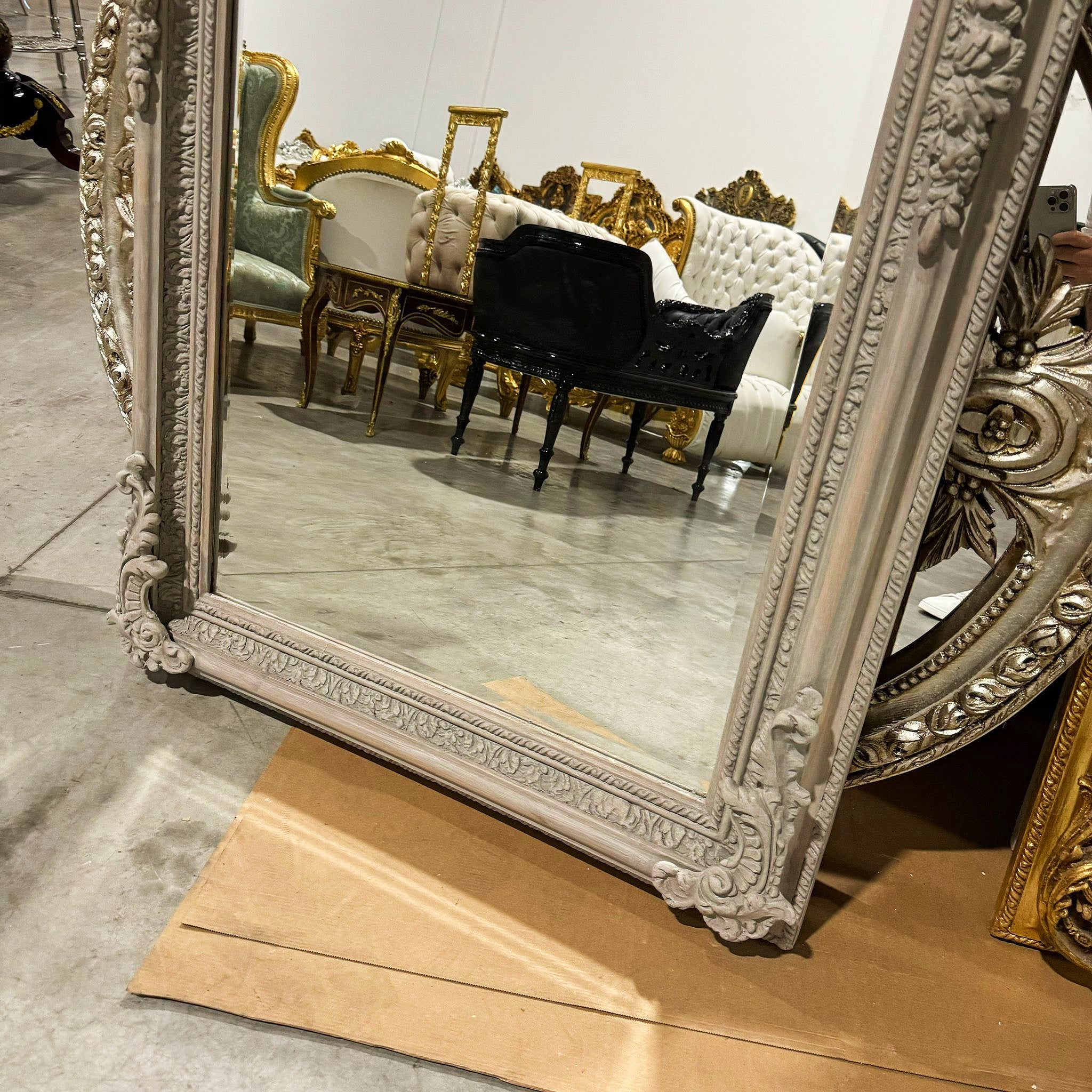 Elegant French Style Full-Length Floor Mirror – Bone Finish, 5' Tall