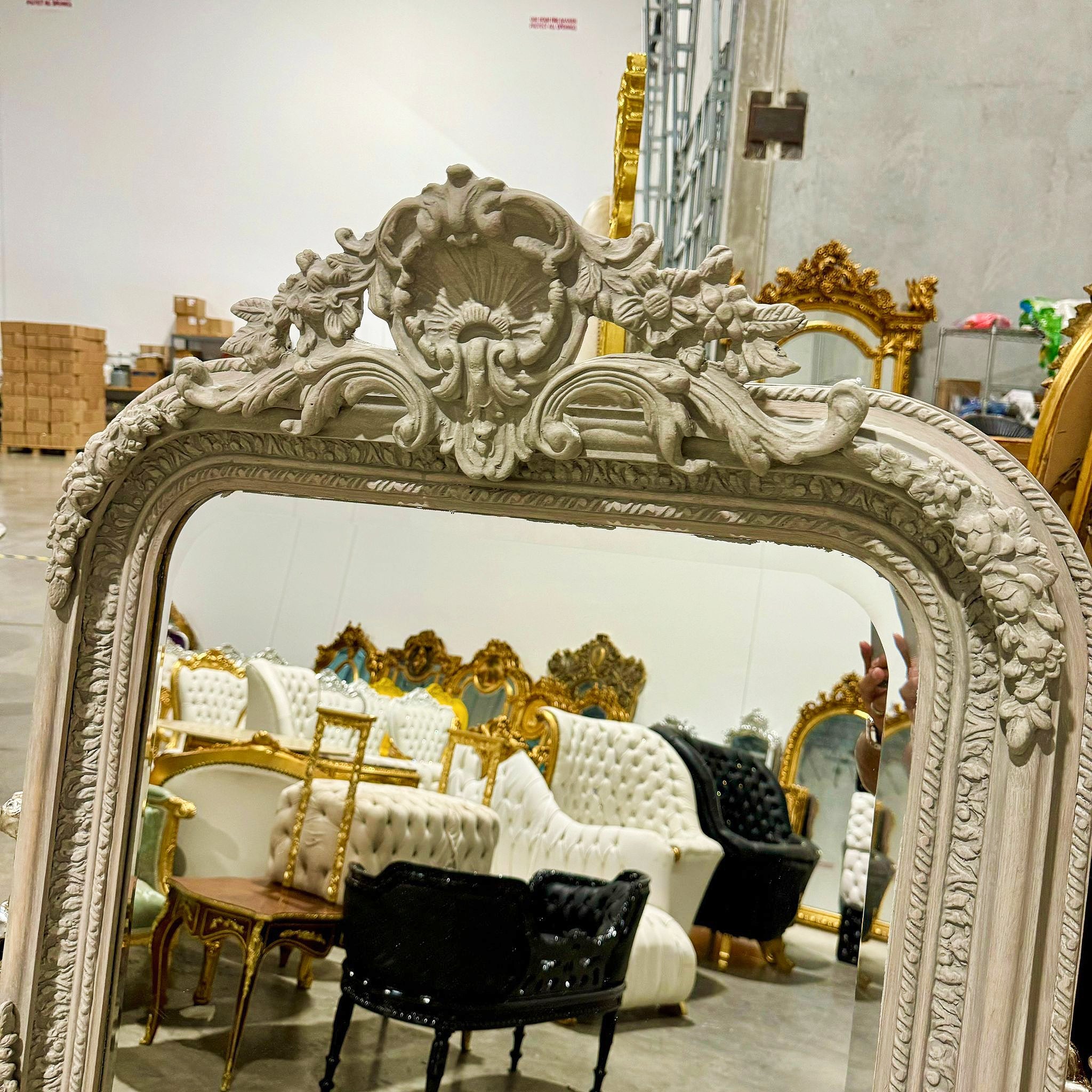 Elegant French Style Full-Length Floor Mirror – Bone Finish, 5' Tall