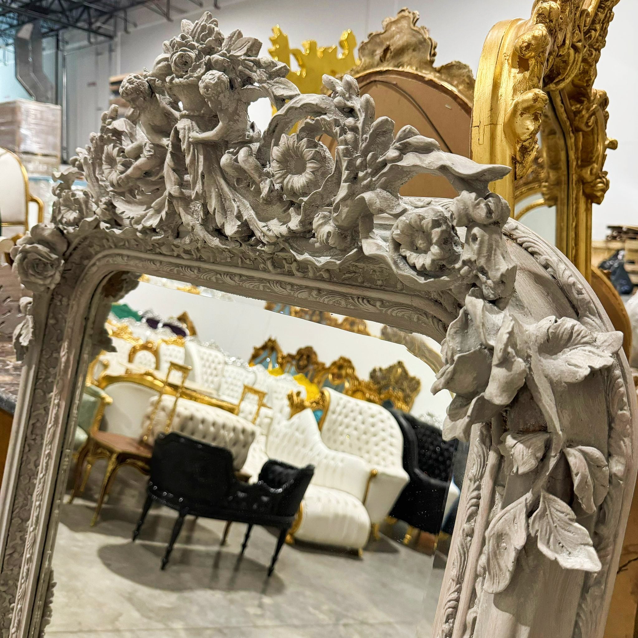 Bone Color French Style Floor Mirror 5 Feet Tall