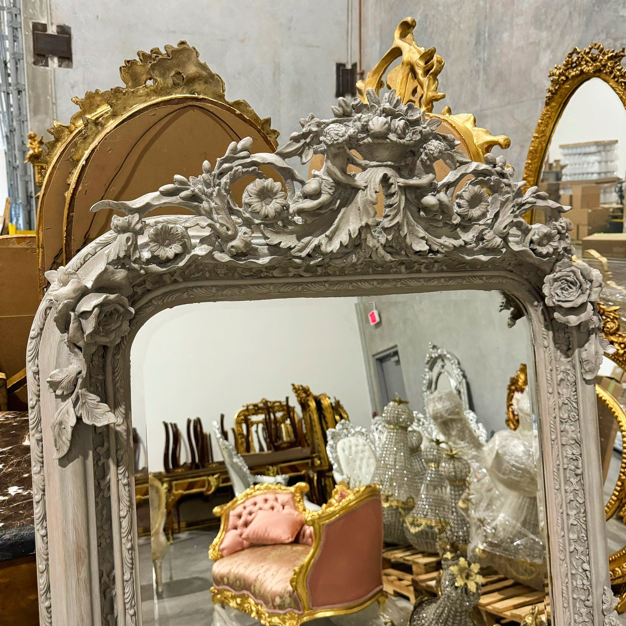 Bone Color French Style Floor Mirror 5 Feet Tall