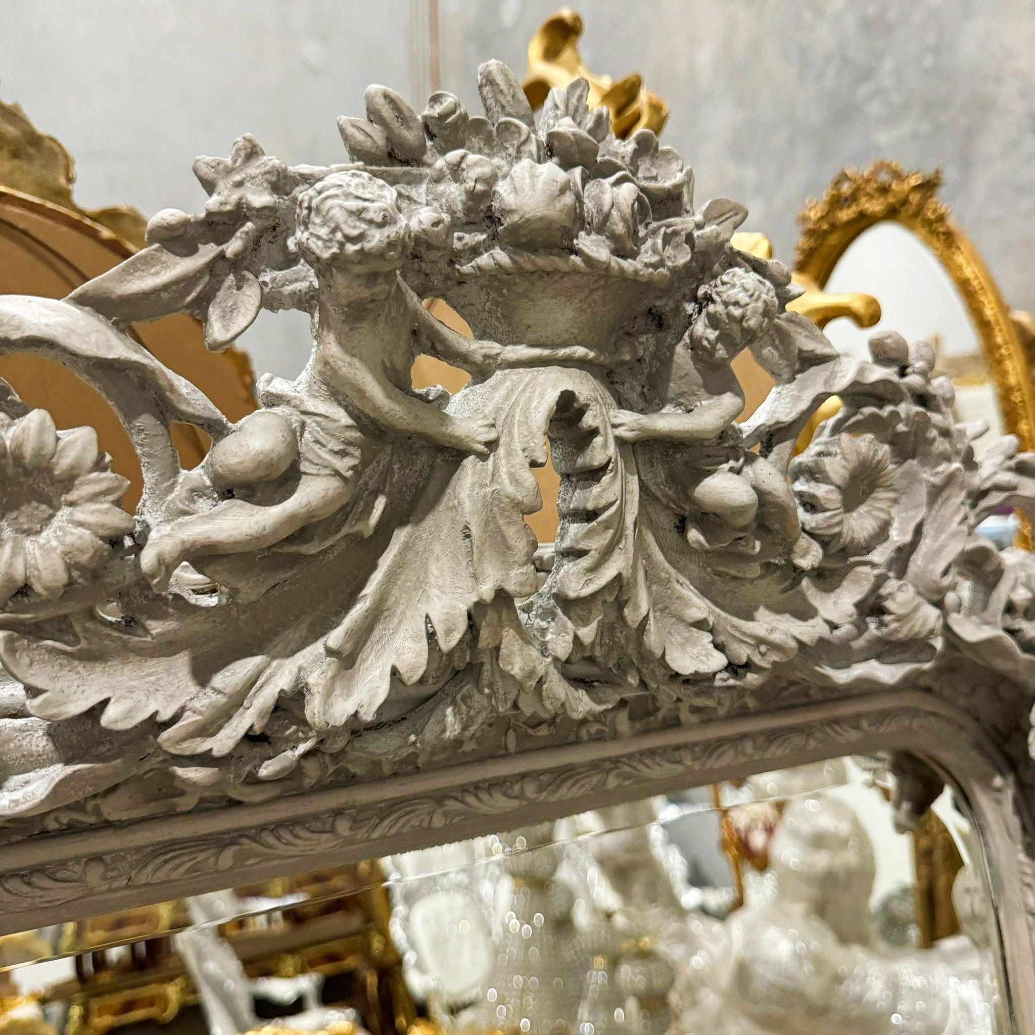 Bone Color French Style Floor Mirror 5 Feet Tall