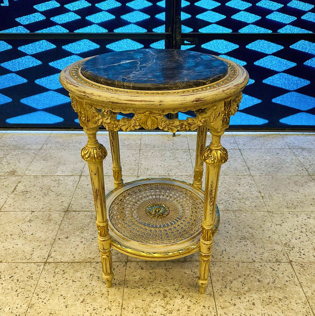 Side Table Italian Style – Marble Top with Gold Leaf Details