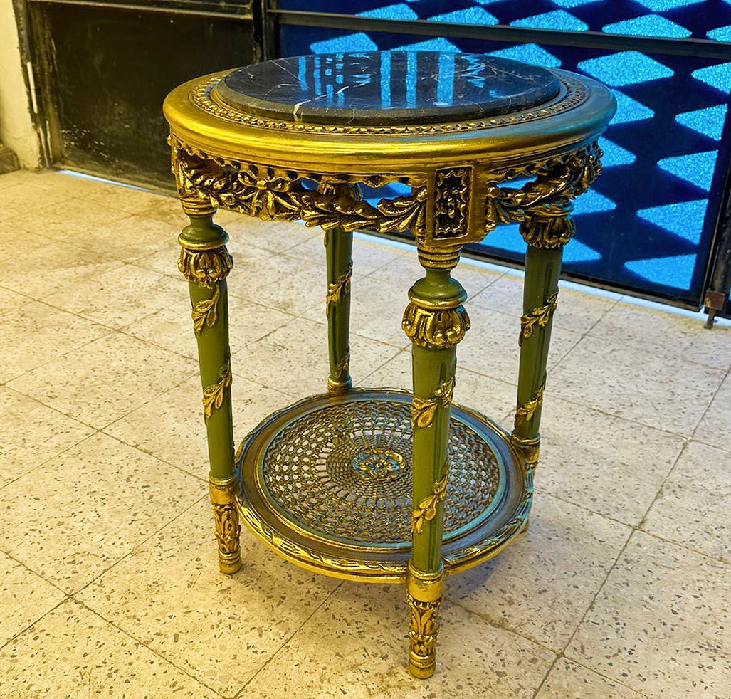 Side Table Italian Style – Marble Top with Gold Leaf Details
