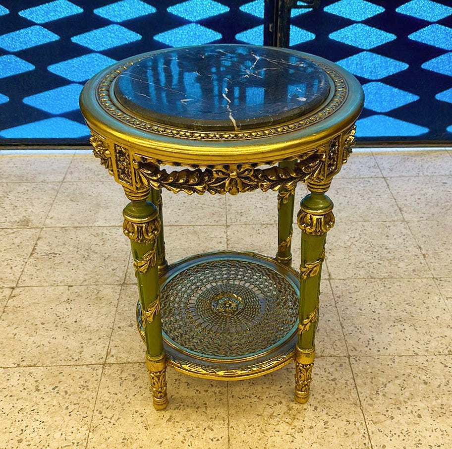 Side Table Italian Style – Marble Top with Gold Leaf Details
