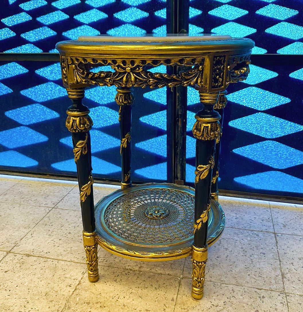 Side Table Italian Rococo Style – White Marble Top with Gold Details