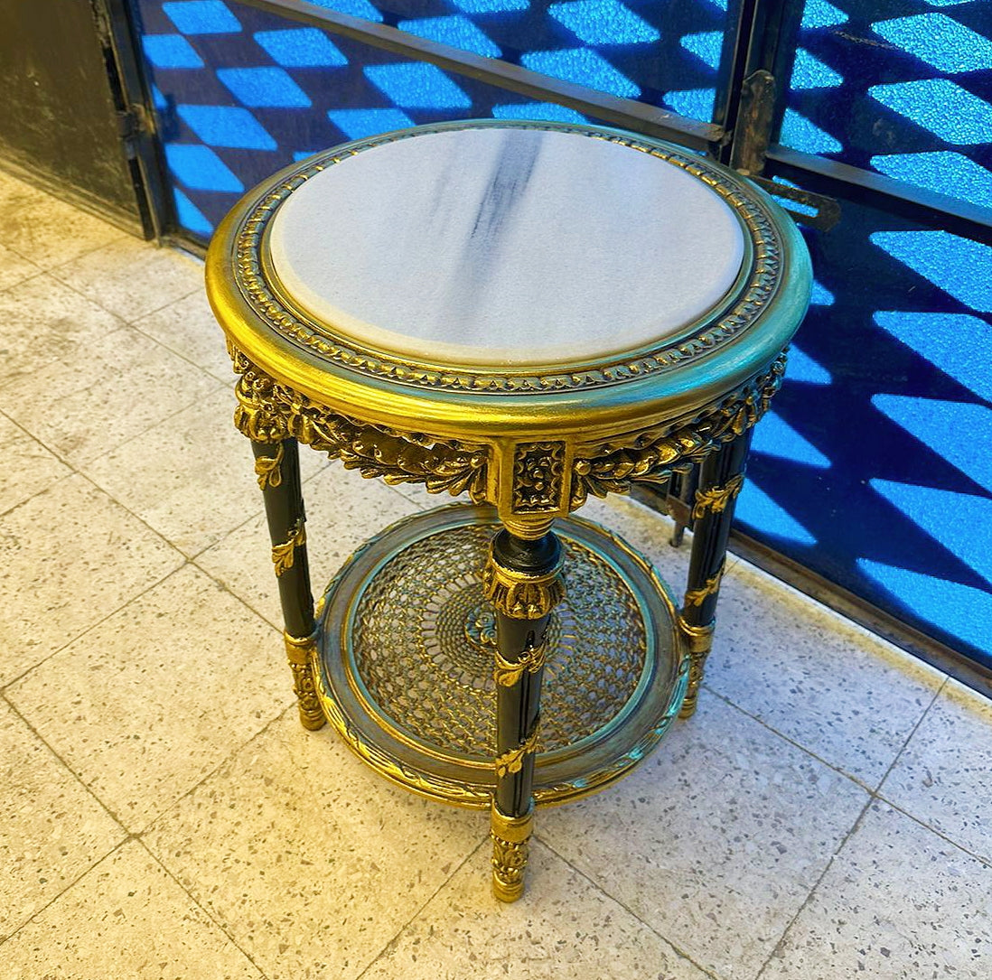 Side Table Italian Rococo Style – White Marble Top with Gold Details