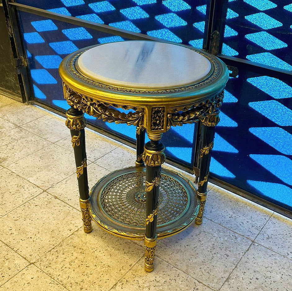 Side Table Italian Rococo Style – White Marble Top with Gold Details