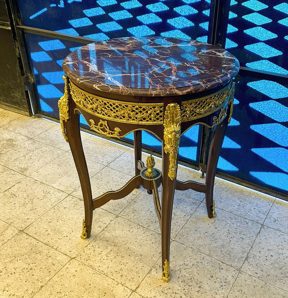 Side Table Louis XVI Style – French Antique Walnut Wood with Marble Top