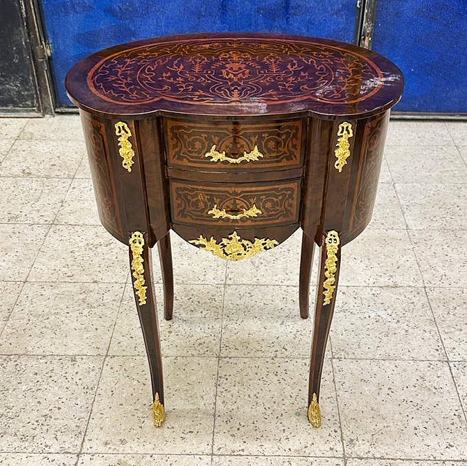Bedside Table Louis XV Style – French Marquetry Side Table with Drawer