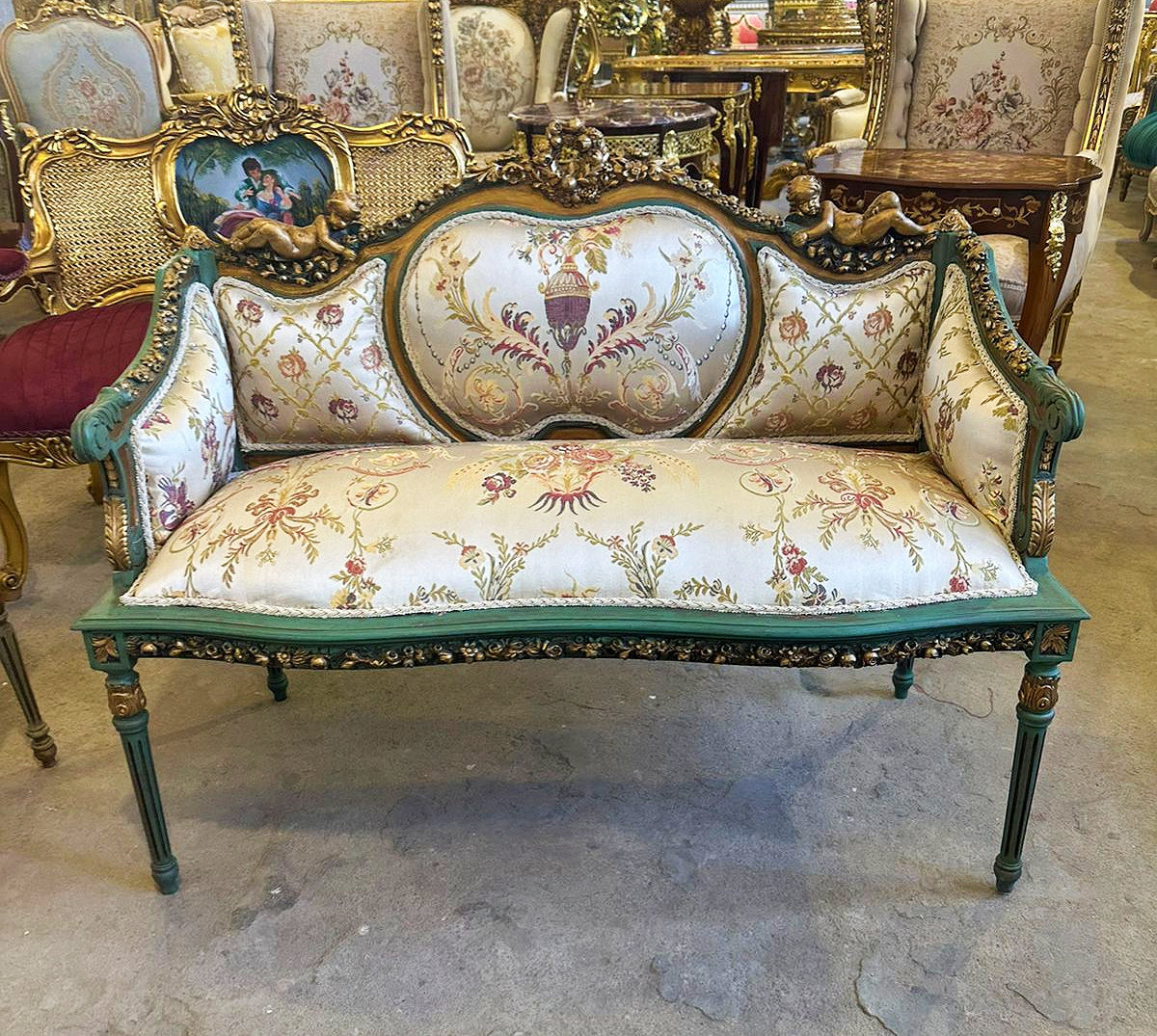 Rococo Style Small Bench With 2 Pillows Interior Design Furniture