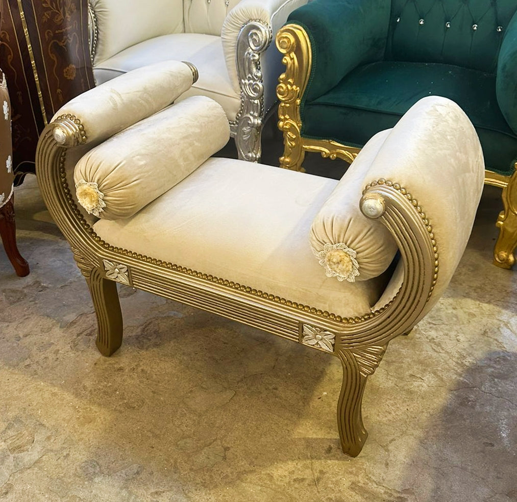 Beige Small Bench French Style With Gold Details Rococo Baroque Furniture