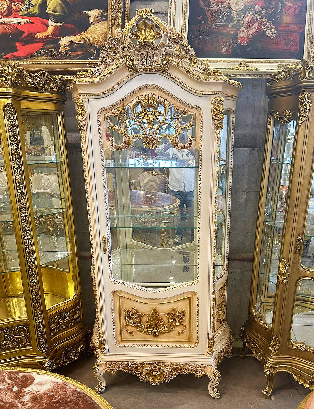 Rococo Style White and Gold Vitrine Cabinet