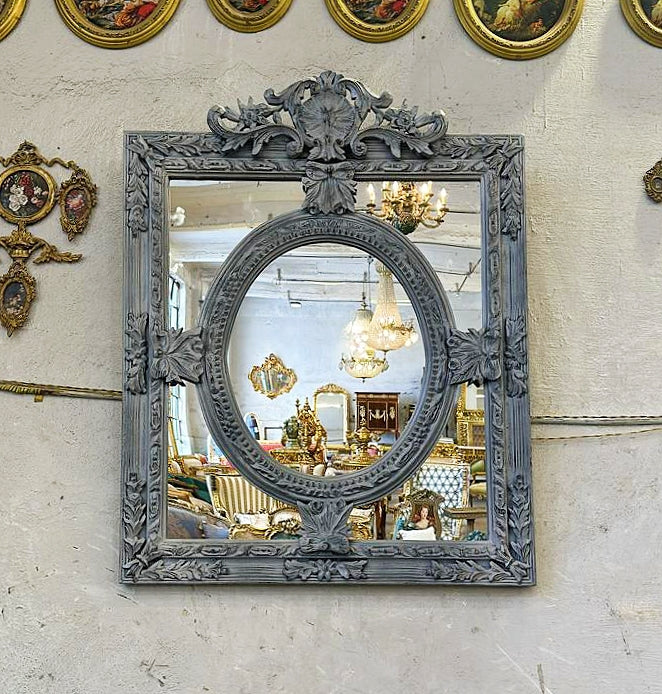 Baroque Style Gray Wall Mirror With Gold Details