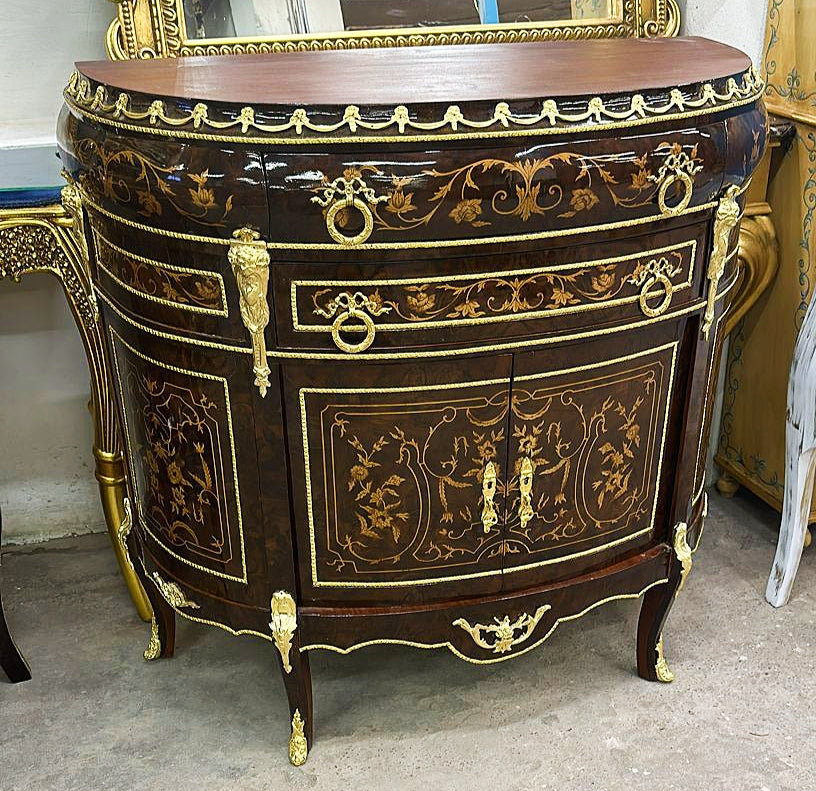 French Style Copper Commode With Gold Details and Marble Topped