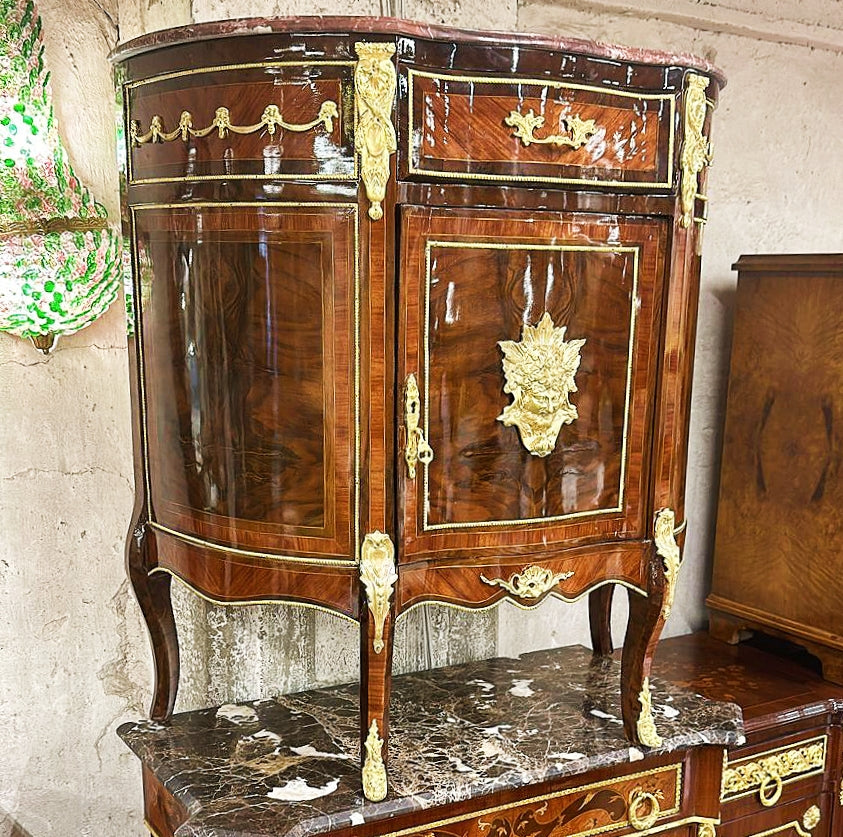 Louis XV Style Brown Commode Cabinet Bronze Details Marble Topped