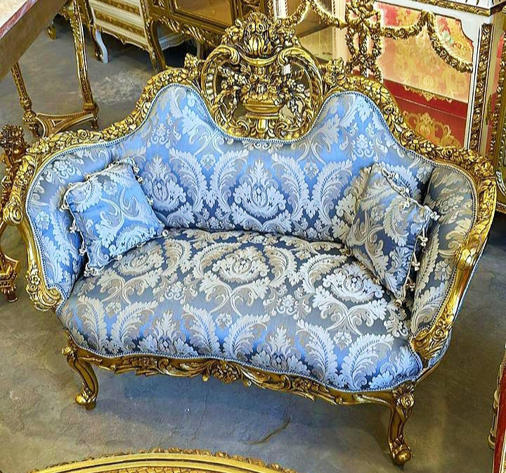 Settee Rococo Vintage - Blue and Gold Elegance for Two