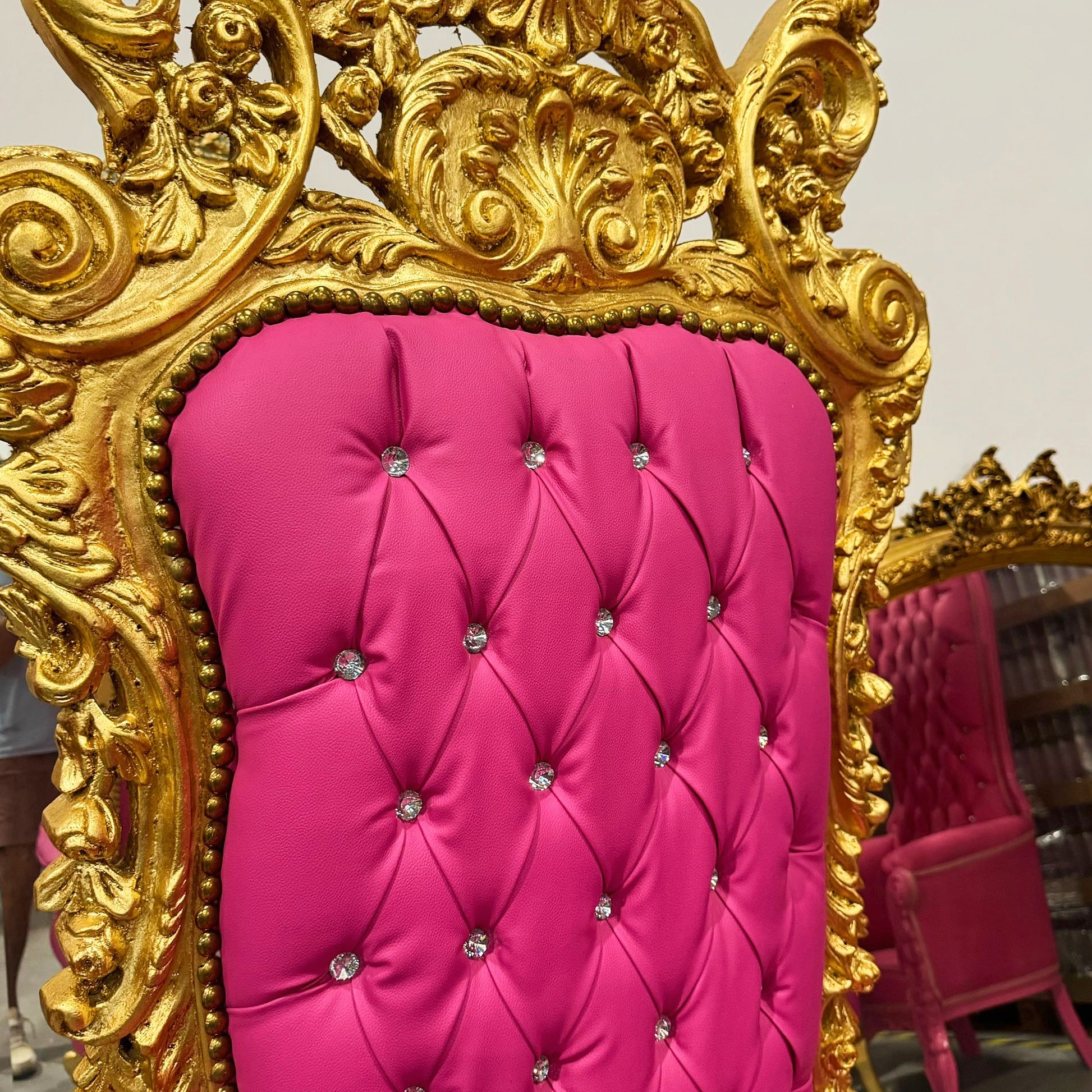Pink Throne Chair 77"H Pink Leather Chair *Only 1 available* French Style