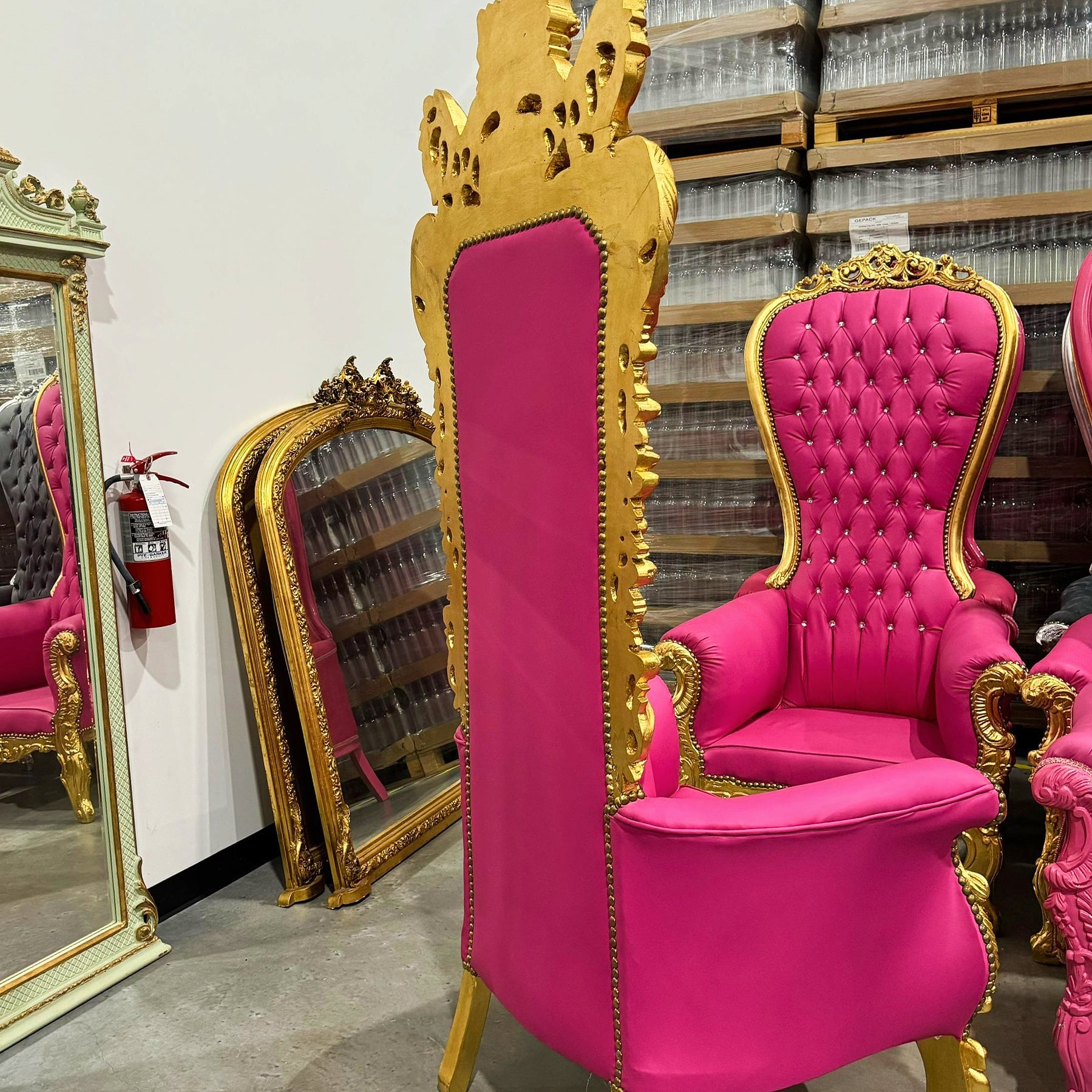 Pink Throne Chair 77"H Pink Leather Chair *Only 1 available* French Style