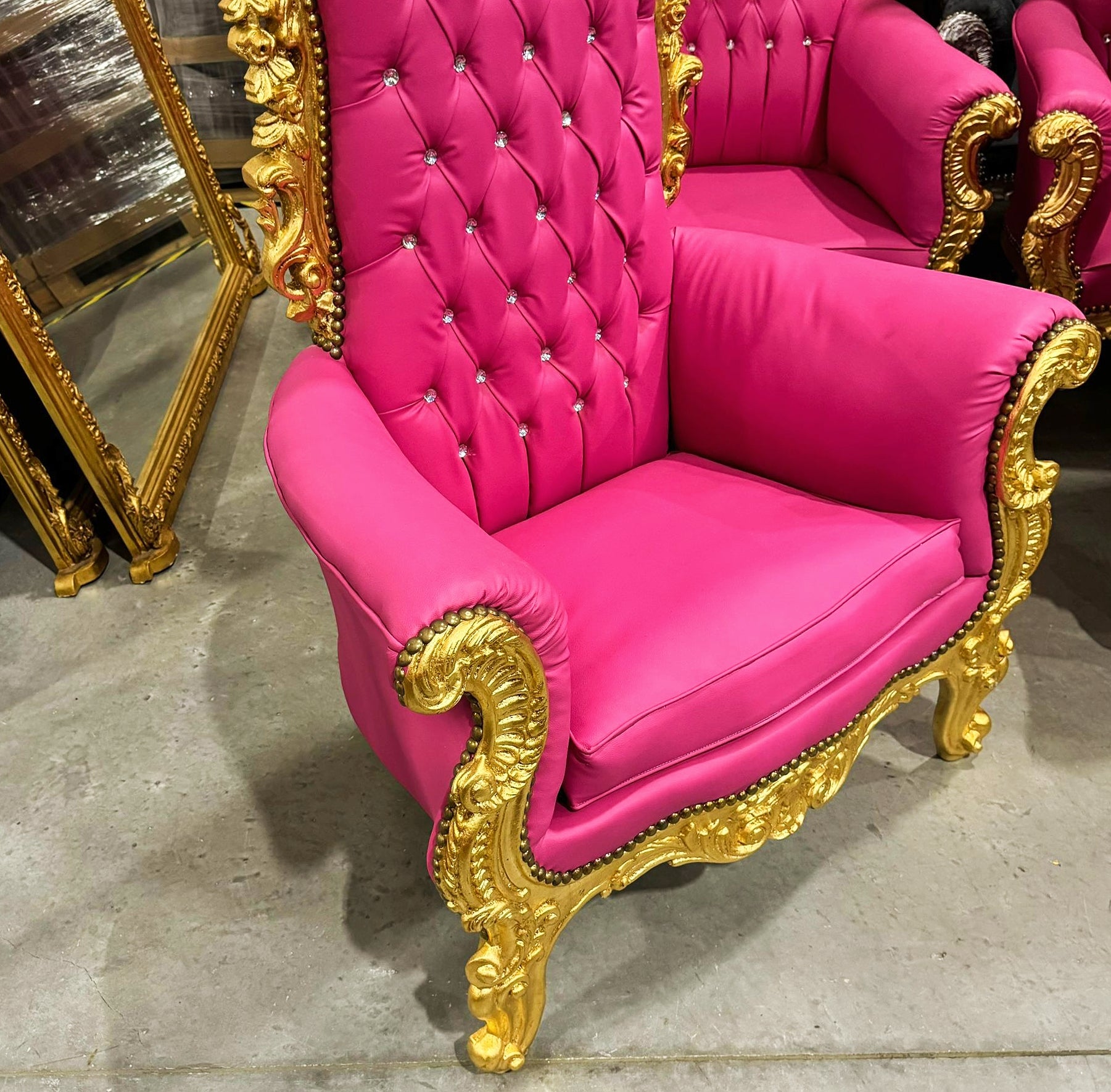 Pink Throne Chair 77"H Pink Leather Chair *Only 1 available* French Style