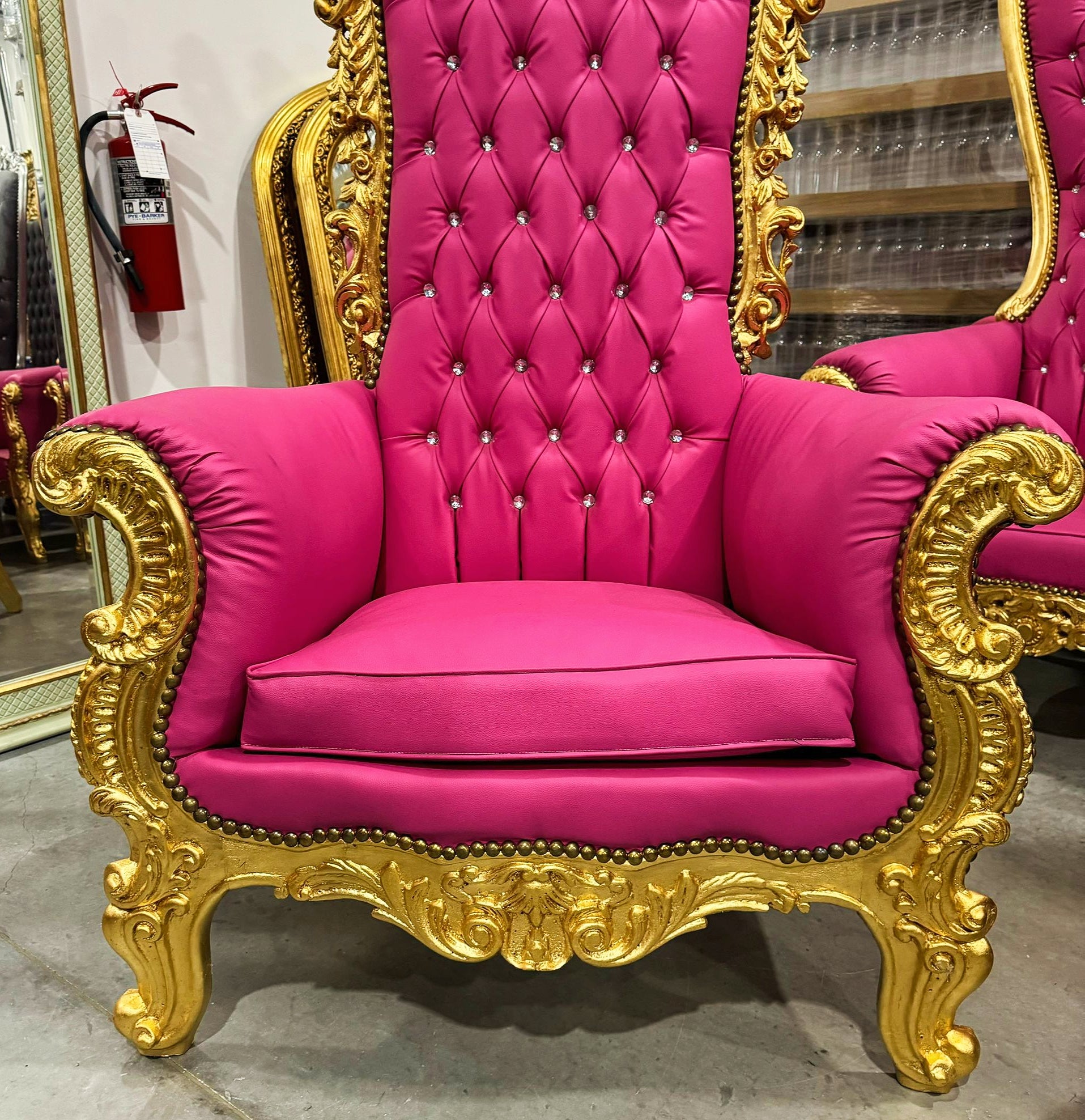 Pink Throne Chair 77"H Pink Leather Chair *Only 1 available* French Style
