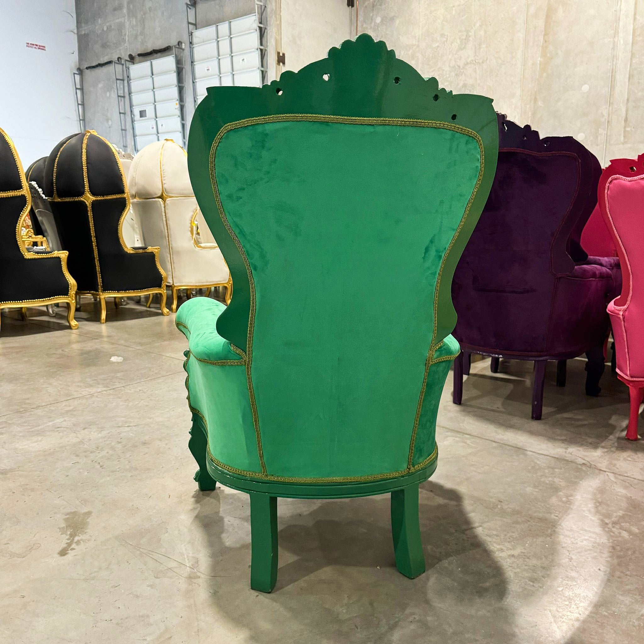 French Style Green Velvet Throne Chair Midsize Tufted Chair