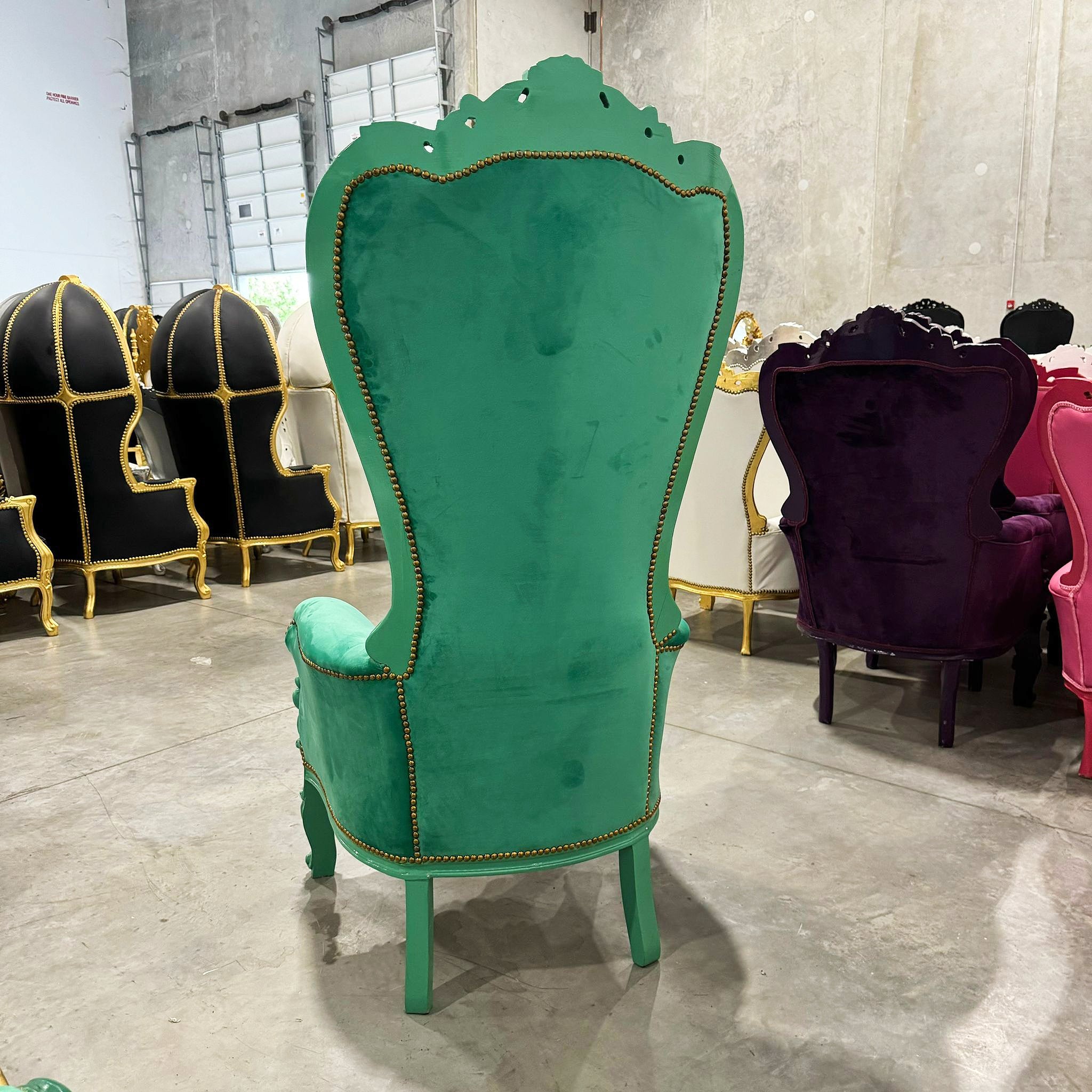 Throne Chair French Style Green Velvet High-Back Tufted Throne