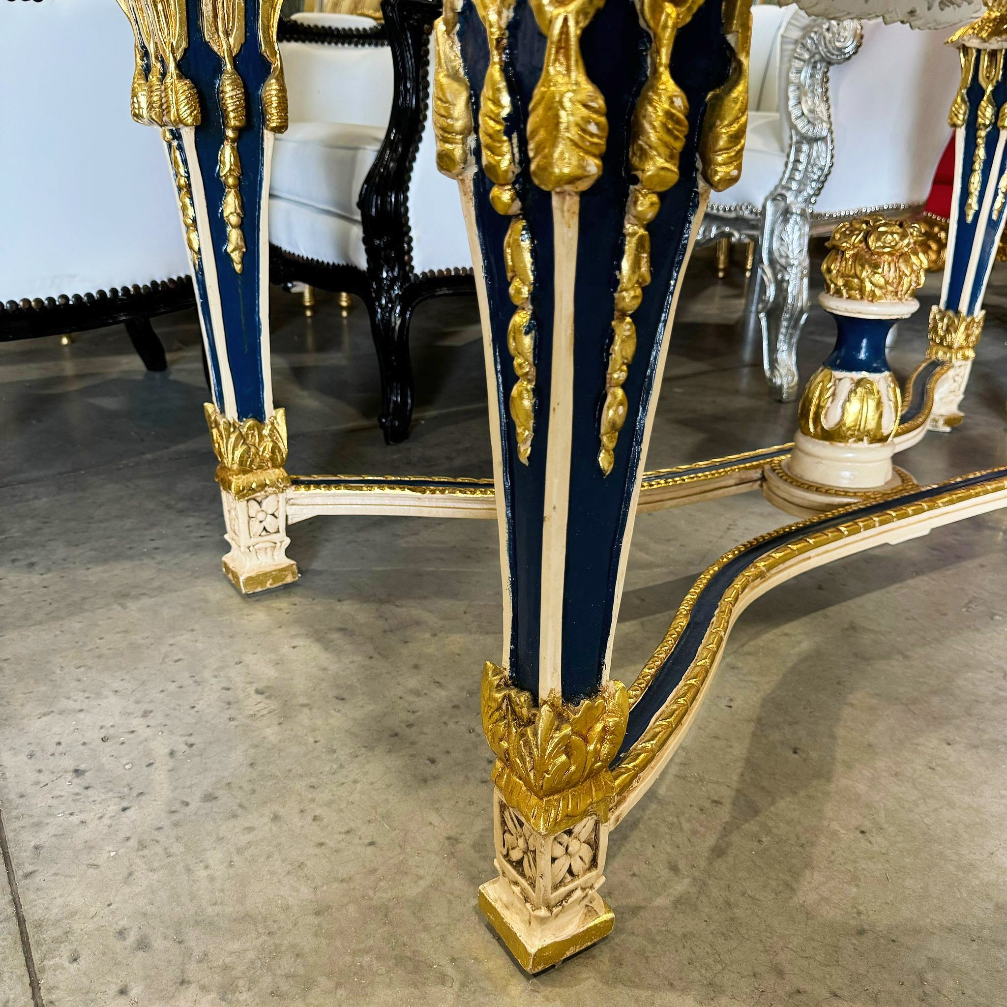 1950s French Baroque Table with Gold Leaf Marble Topped