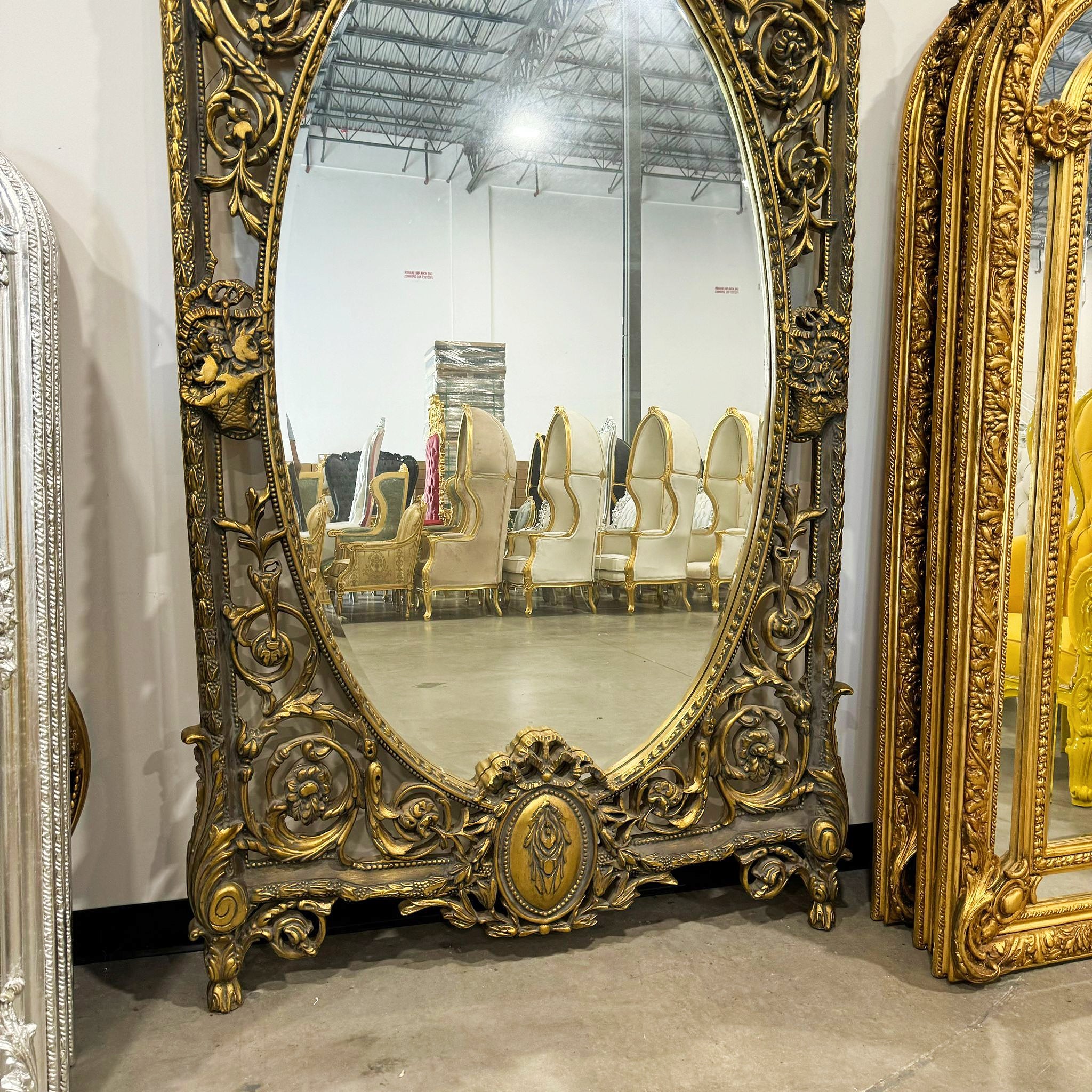 Wall Mirror French Style Gold Floor Mirror 7.8 Feet Tall Gold Leaf