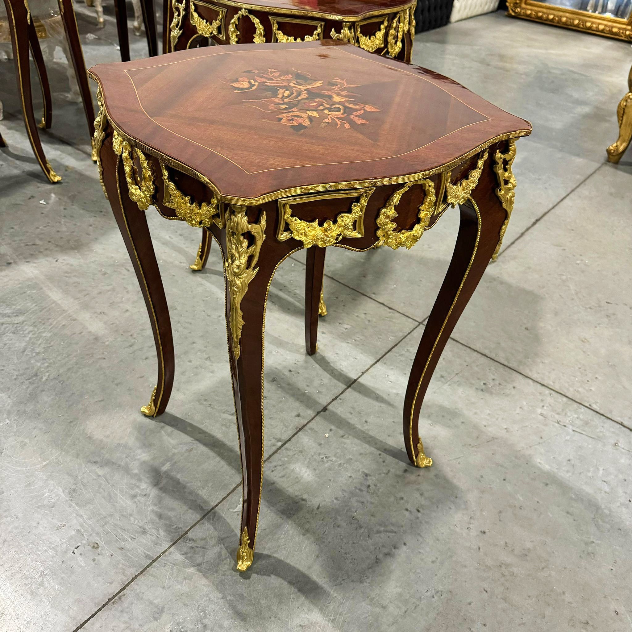 French Style Wood Louis XVI Side Table Gold Leaf Details Furniture Home Decor