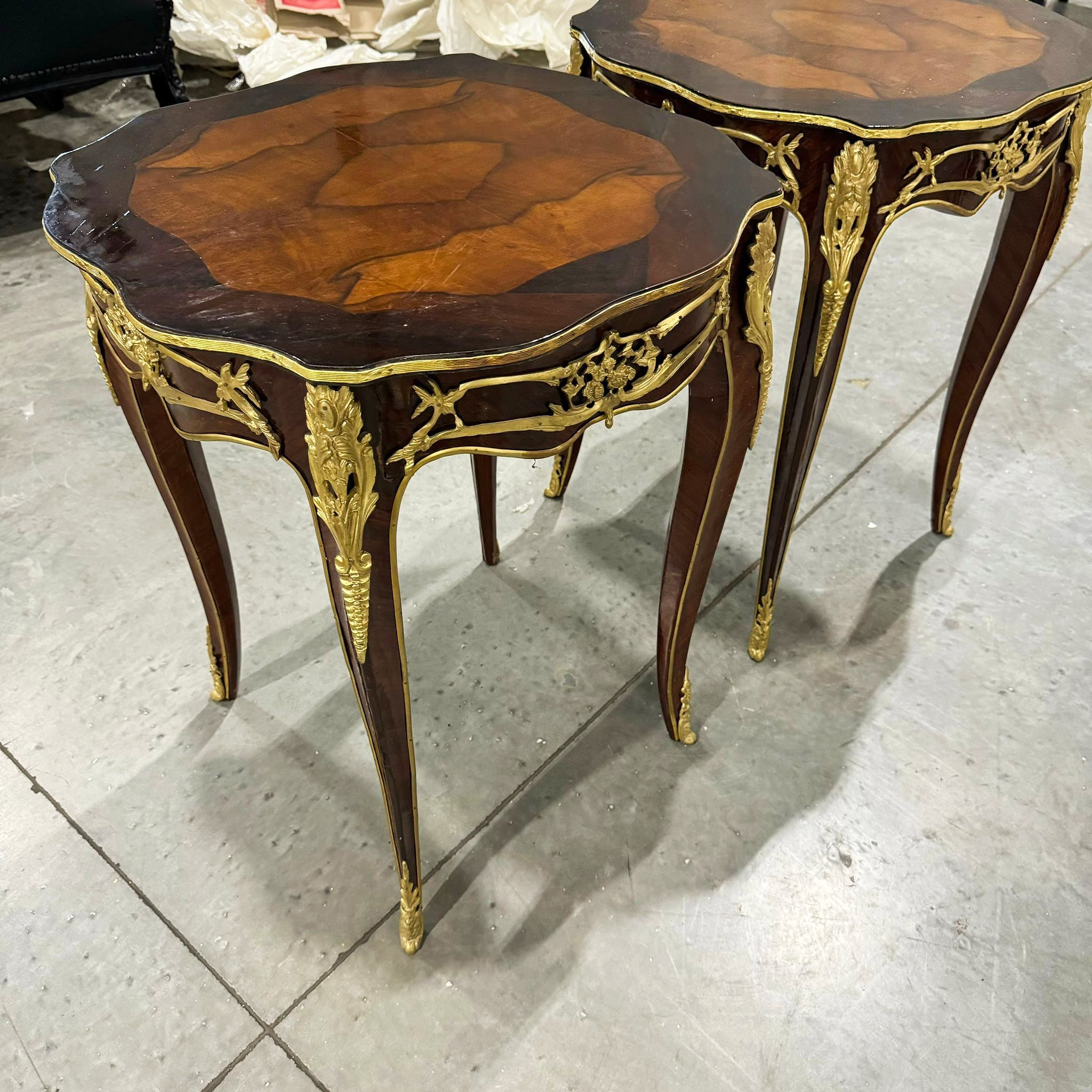 Small Side Table French Style Walnut Wood Louis XVI Bronze Details