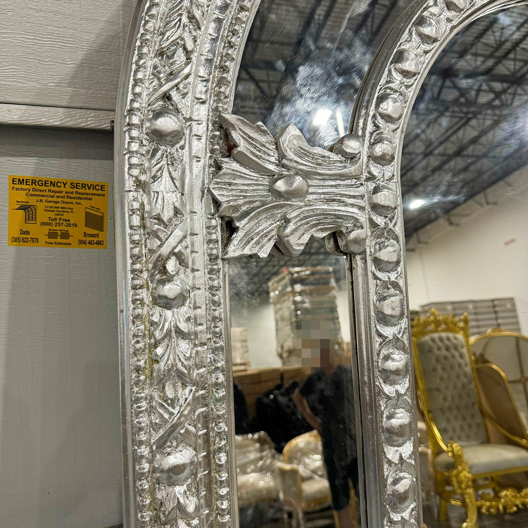 Silver Floor/Wall Mirror 7 Feet Tall Silver Leaf French Style