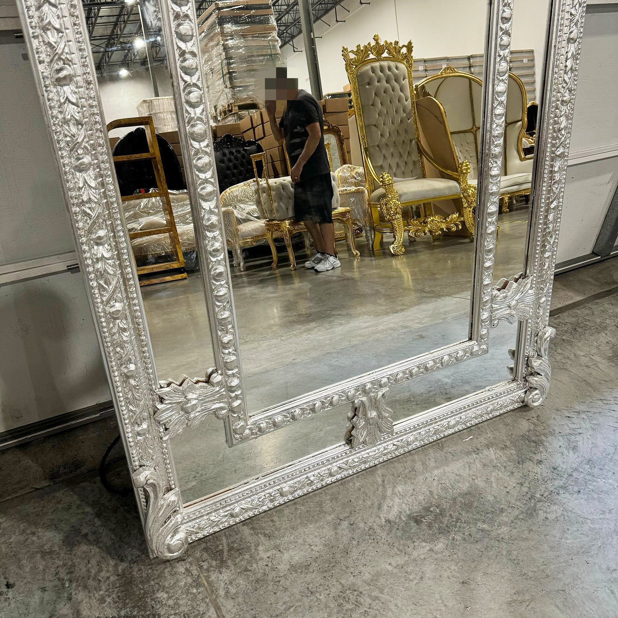 Silver Floor/Wall Mirror 7 Feet Tall Silver Leaf French Style