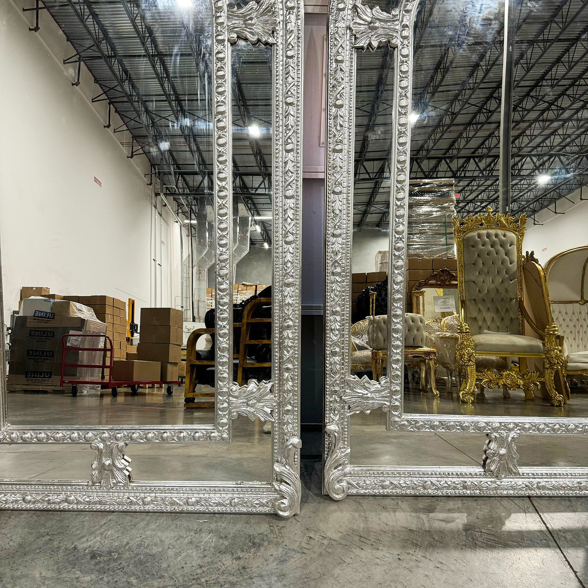 Silver Floor/Wall Mirror SET *2 Mirrors* 7 Feet Tall Silver Leaf French Style