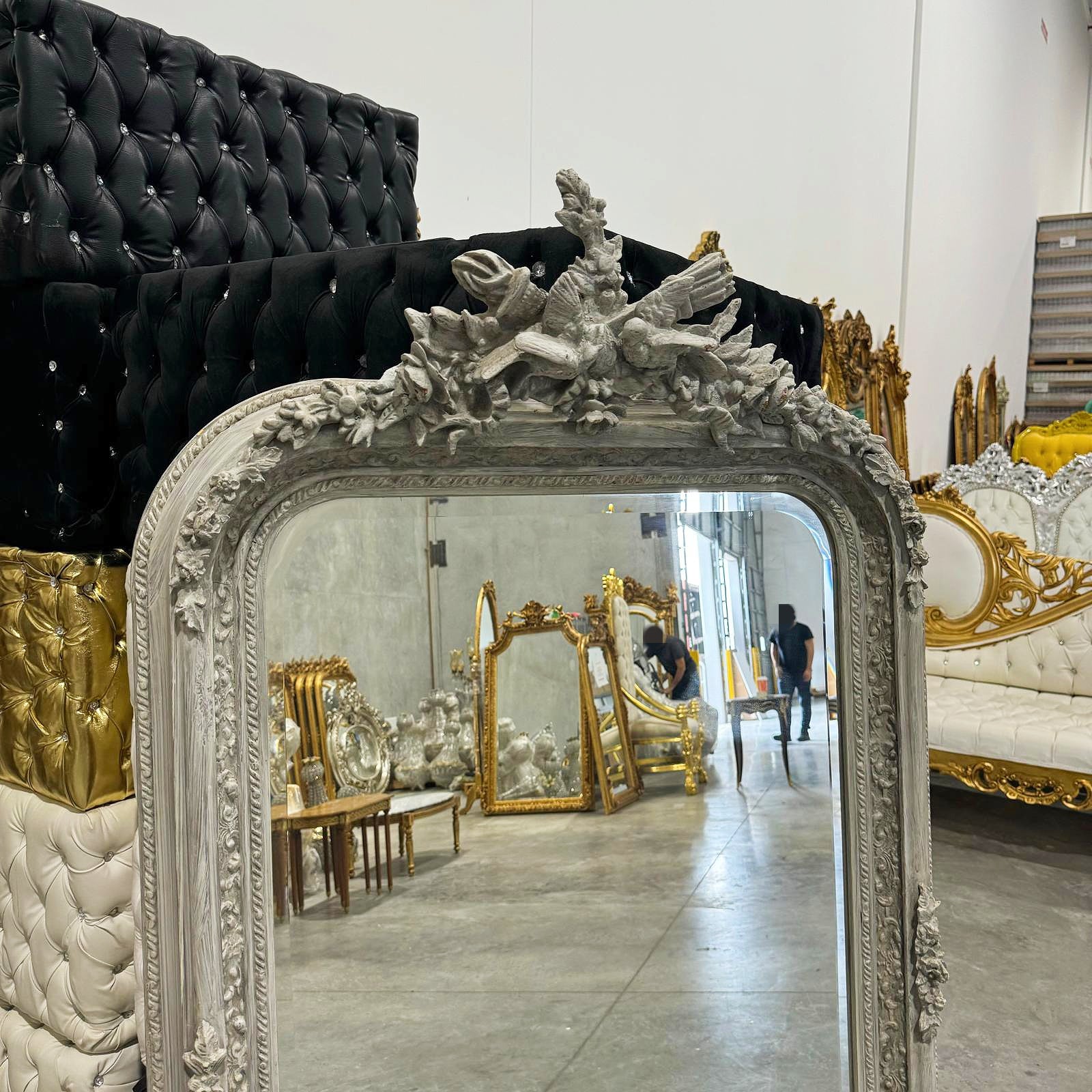 Gray Birds Floor Mirror 5 Feet Tall French Style Vintage Furniture Home Decor